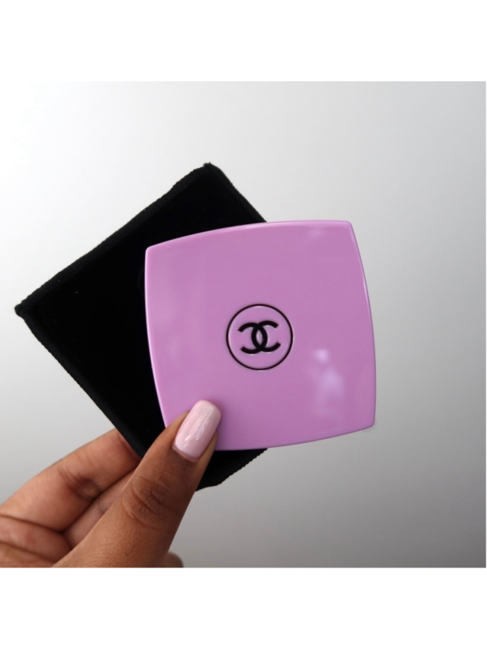 CHANEL Lilac Compact Mirror with Black Pouch
